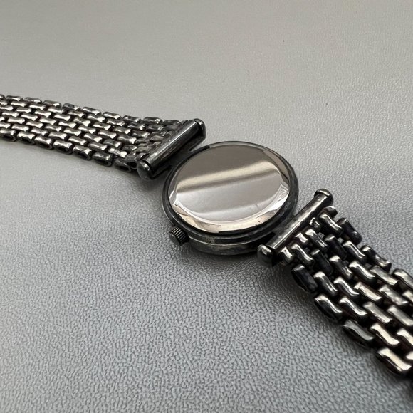 Sterling Silver 925 Italy Bracelet Link Watch Round Face Vintage Running GUC